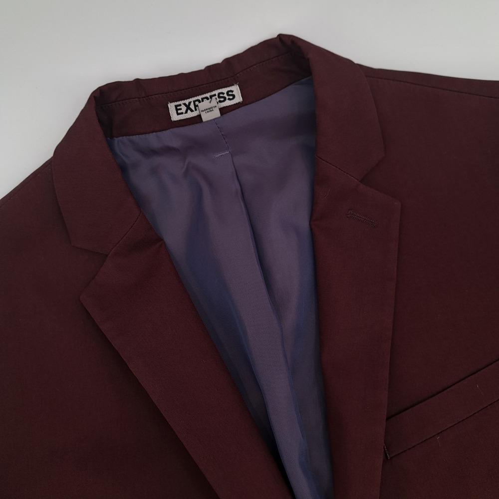 Express Photographer Blazer Mens 40R Cotton Blend Burgundy Red Slim Fit 2-Button